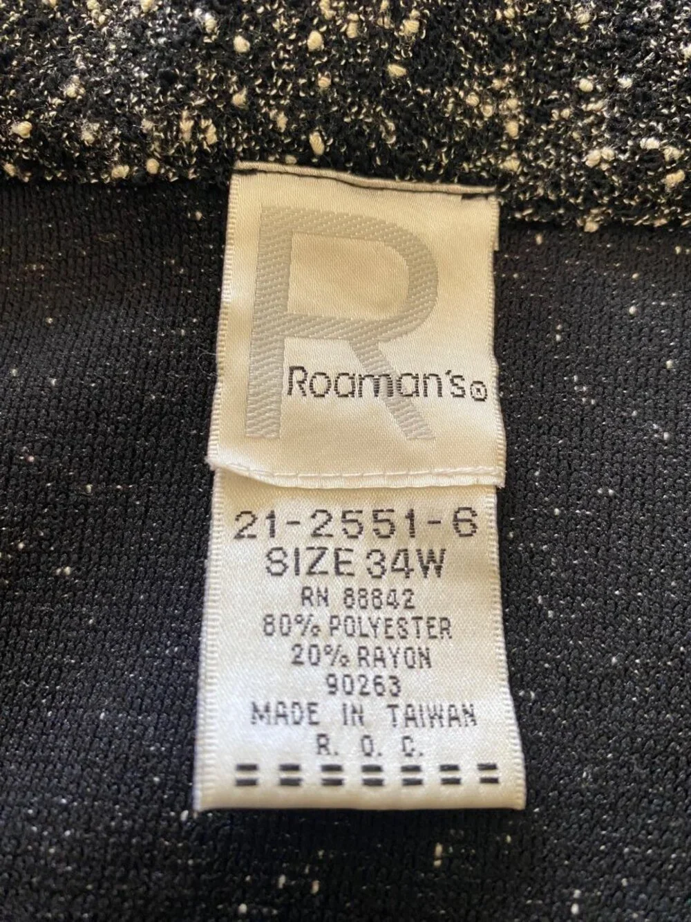 Roamans Womens Black & White Cardigan Jacket‎ Size 34W Button Front Textured Vtg